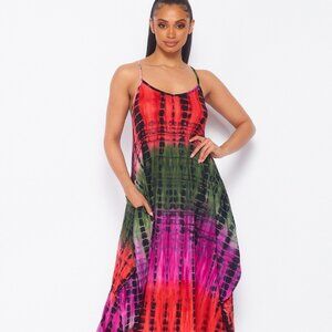 Votique Magenta Tie Dye Spaghetti Strap Tank Dress - NWT